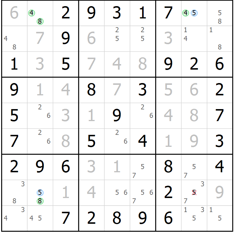 Position des candidats pour la solution de la Gr 40 page 43 du magazine de sudoku Virtuose n° 105