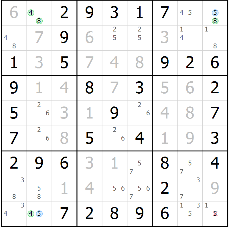 Position des candidats pour la solution de la Gr 40 page 43 du magazine de sudoku Virtuose n° 105