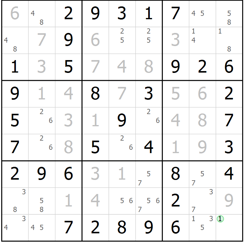 Position des candidats pour la solution de la Gr 40 page 43 du magazine de sudoku Virtuose n° 105