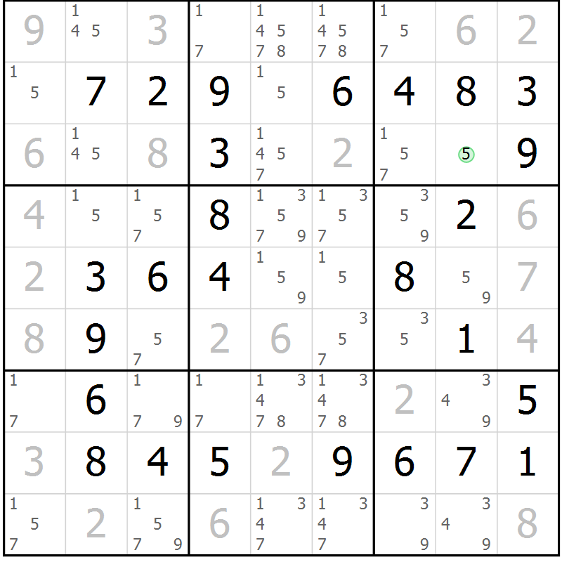 Position des candidats pour la solution de la Gr 41 page 44 du magazine de sudoku Virtuose n° 105