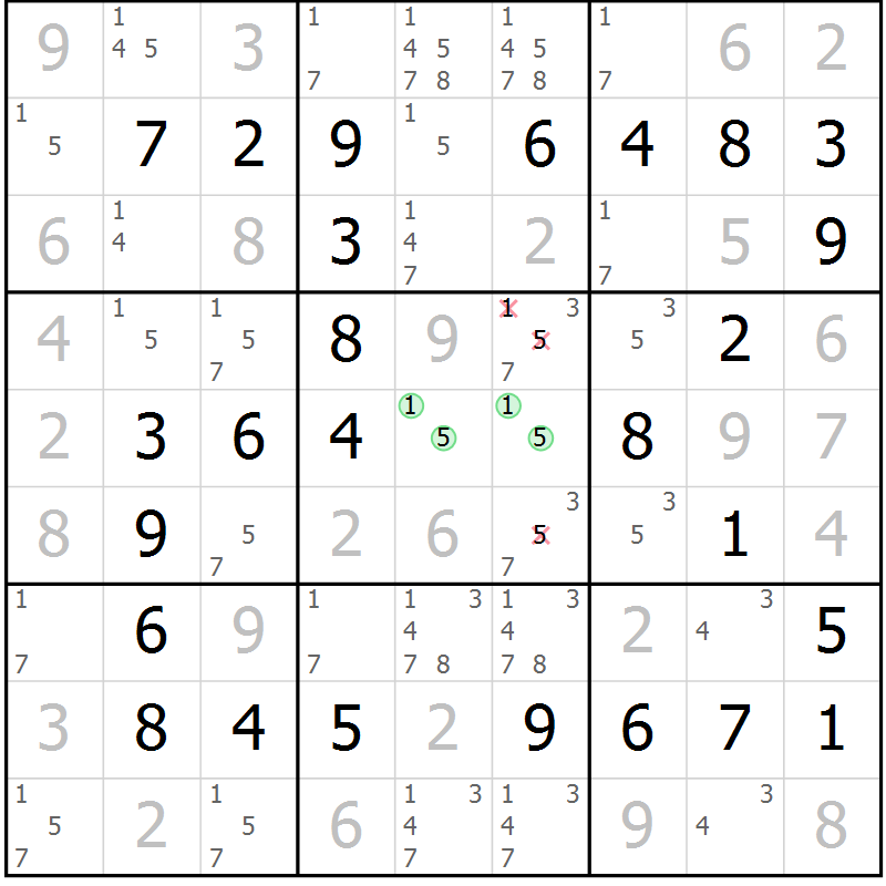 Position des candidats pour la solution de la Gr 41 page 44 du magazine de sudoku Virtuose n° 105