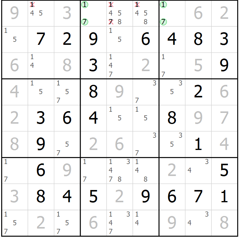 Position des candidats pour la solution de la Gr 41 page 44 du magazine de sudoku Virtuose n° 105