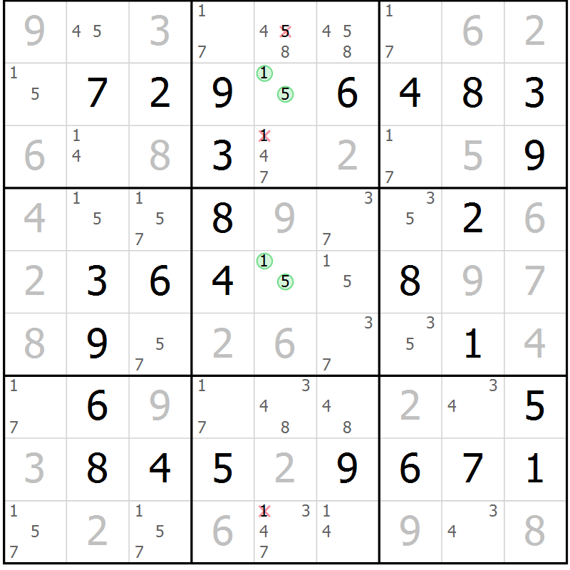 Position des candidats pour la solution de la Gr 41 page 44 du magazine de sudoku Virtuose n° 105