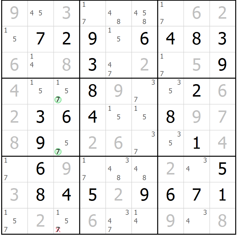 Position des candidats pour la solution de la Gr 41 page 44 du magazine de sudoku Virtuose n° 105