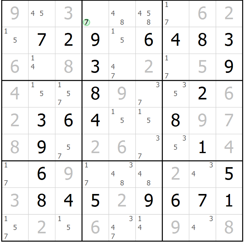 Position des candidats pour la solution de la Gr 41 page 44 du magazine de sudoku Virtuose n° 105