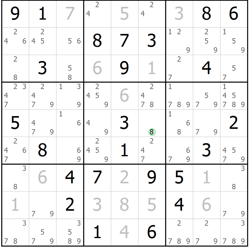 Position des candidats pour la solution de la Gr 42 page 45 du magazine de sudoku Virtuose n° 105