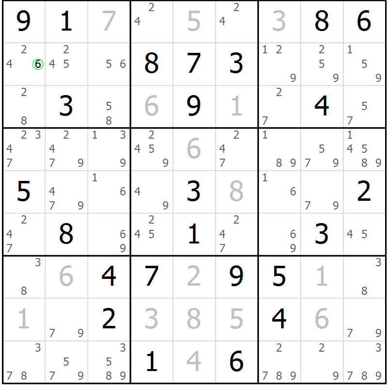 Position des candidats pour la solution de la Gr 42 page 45 du magazine de sudoku Virtuose n° 105