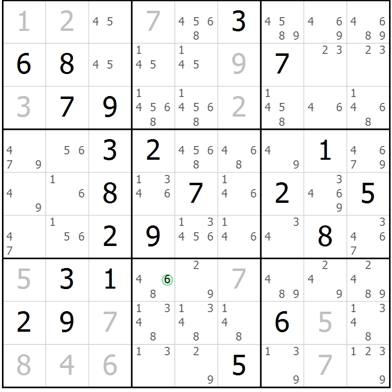 Position des candidats pour la solution de la Gr 43 page 46 du magazine de sudoku Virtuose n° 105