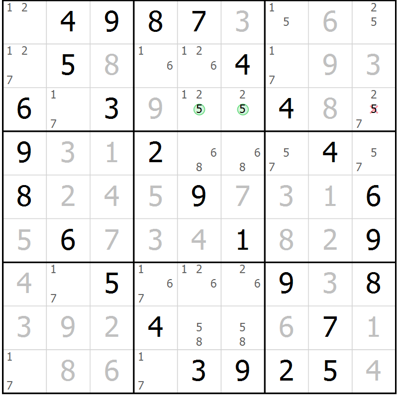 Position des candidats pour la solution de la Gr 44 page 47 du magazine de sudoku Virtuose n° 105
