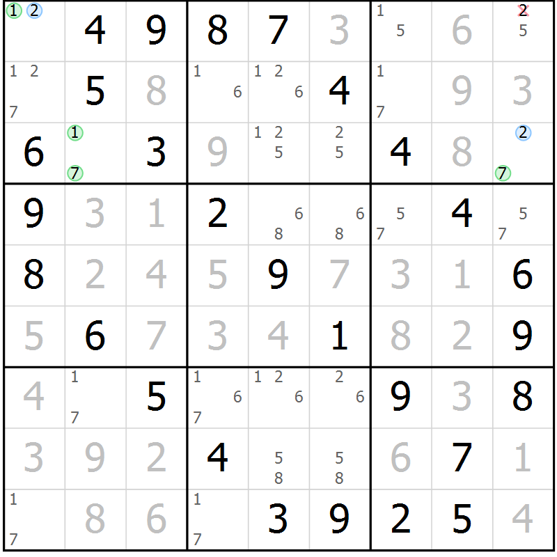 Position des candidats pour la solution de la Gr 44 page 47 du magazine de sudoku Virtuose n° 105