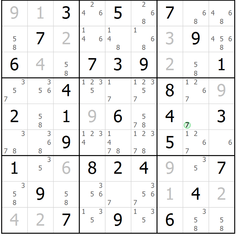 Position des candidats pour la solution de la Gr 45 page 48 du magazine de sudoku Virtuose n° 105