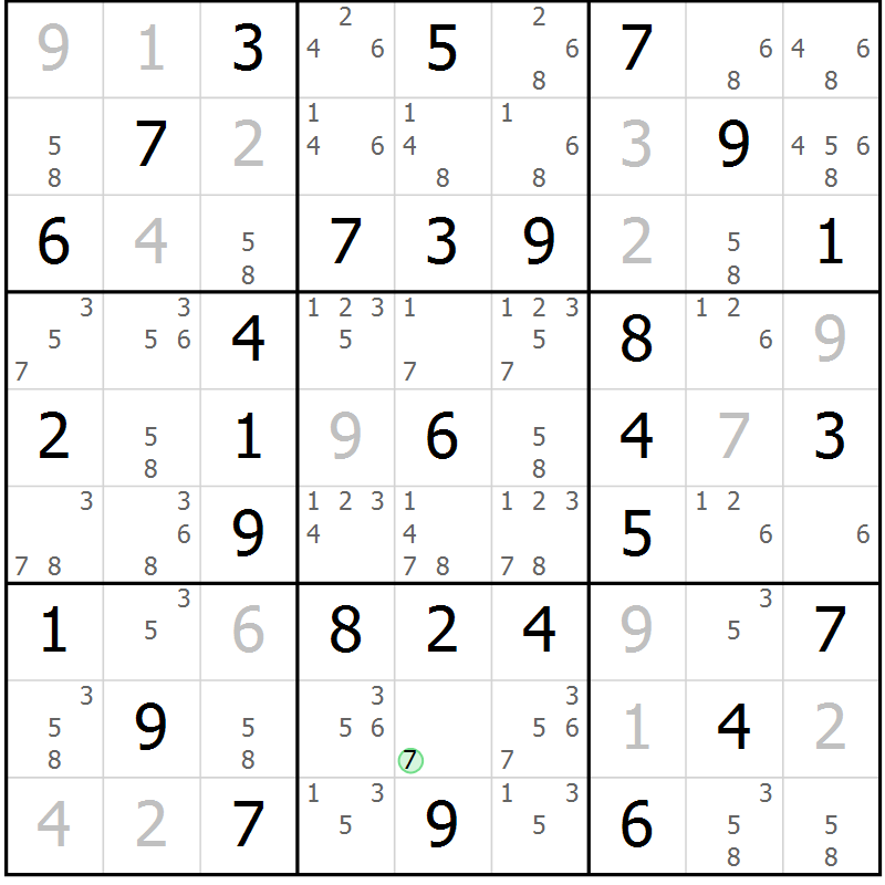 Position des candidats pour la solution de la Gr 45 page 48 du magazine de sudoku Virtuose n° 105