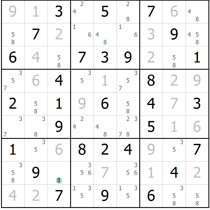 Position des candidats pour la solution de la Gr 45 page 48 du magazine de sudoku Virtuose n° 105