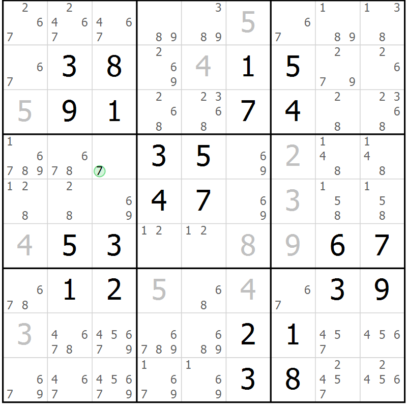 Position des candidats pour la solution de la Gr 46 page 49 du magazine de sudoku Virtuose n° 105