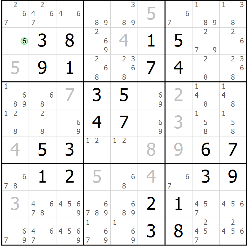 Position des candidats pour la solution de la Gr 46 page 49 du magazine de sudoku Virtuose n° 105