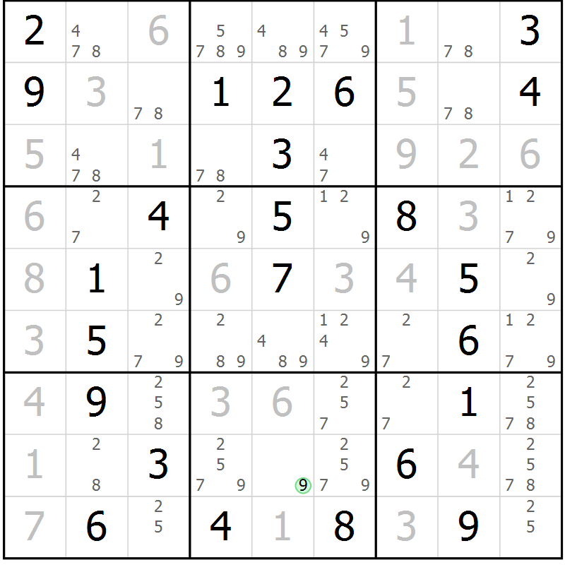 Position des candidats pour la solution de la Gr 47 page 50 du magazine de sudoku Virtuose n° 105