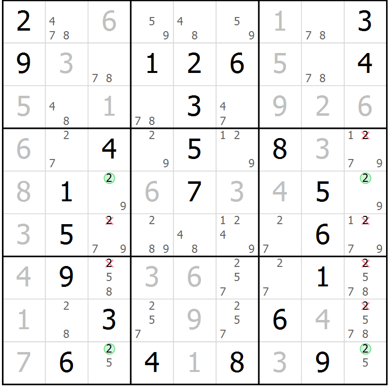 Position des candidats pour la solution de la Gr 47 page 50 du magazine de sudoku Virtuose n° 105
