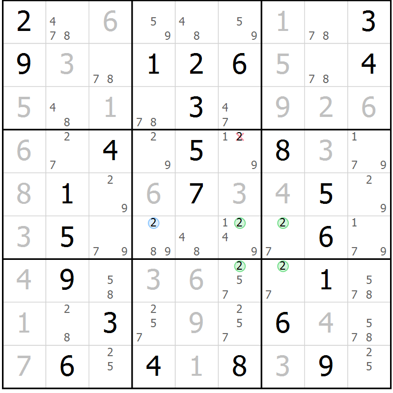 Position des candidats pour la solution de la Gr 47 page 50 du magazine de sudoku Virtuose n° 105
