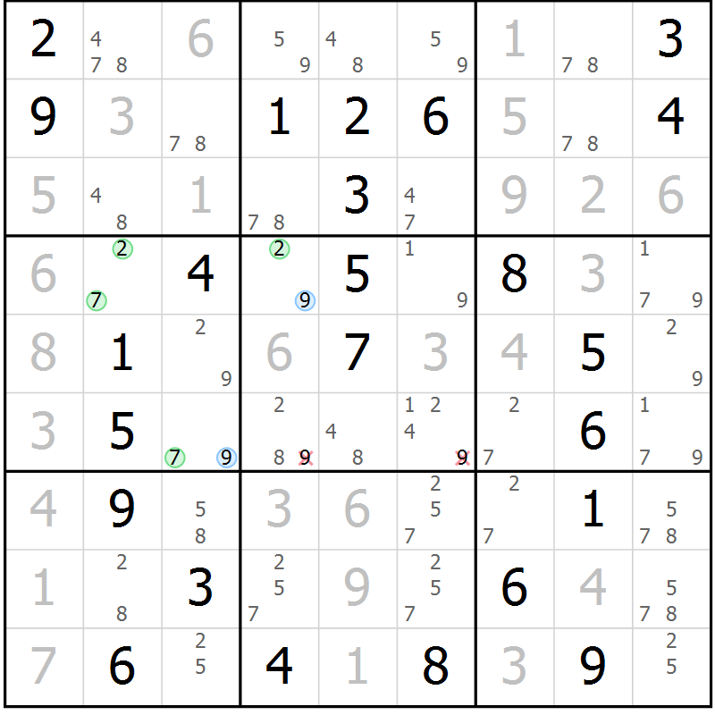 Position des candidats pour la solution de la Gr 47 page 50 du magazine de sudoku Virtuose n° 105