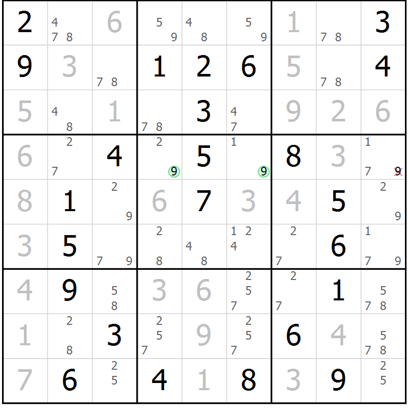 Position des candidats pour la solution de la Gr 47 page 50 du magazine de sudoku Virtuose n° 105