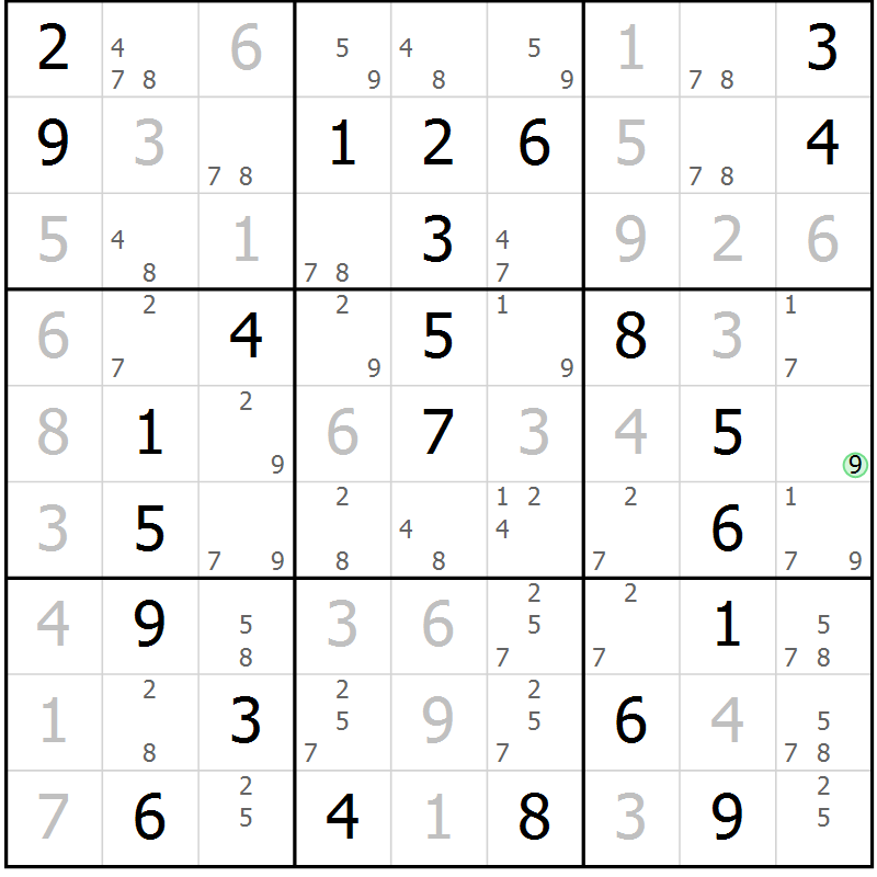 Position des candidats pour la solution de la Gr 47 page 50 du magazine de sudoku Virtuose n° 105