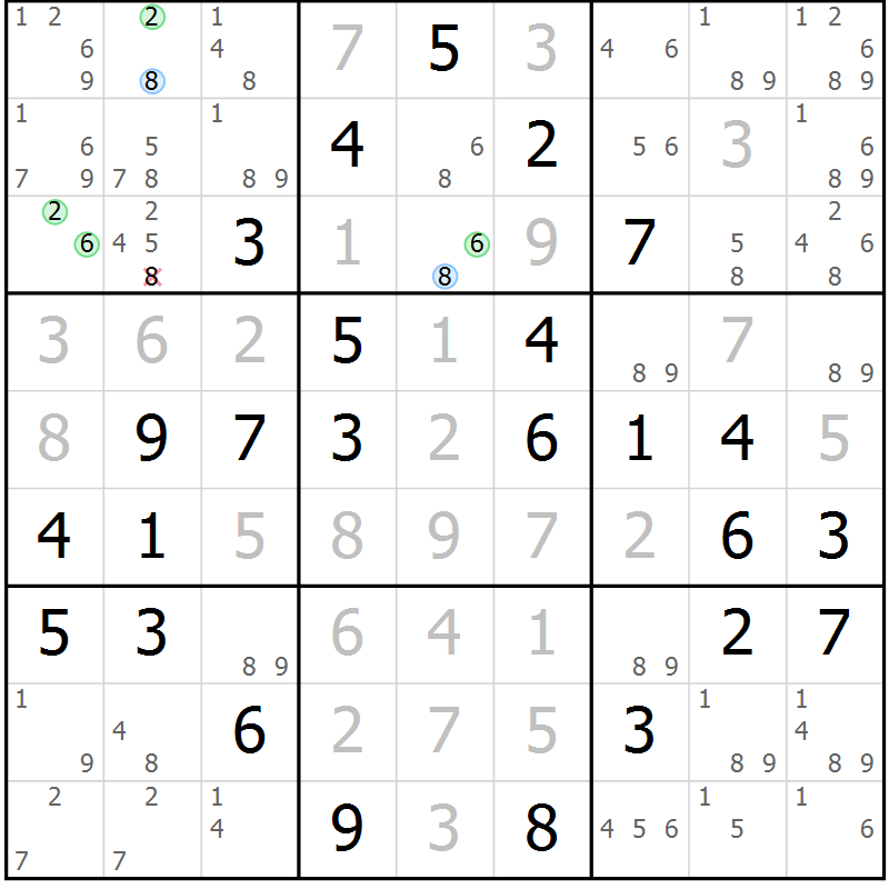 Position des candidats pour la solution de la Gr 48 page 51 du magazine de sudoku Virtuose n° 105