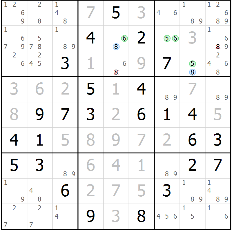 Position des candidats pour la solution de la Gr 48 page 51 du magazine de sudoku Virtuose n° 105