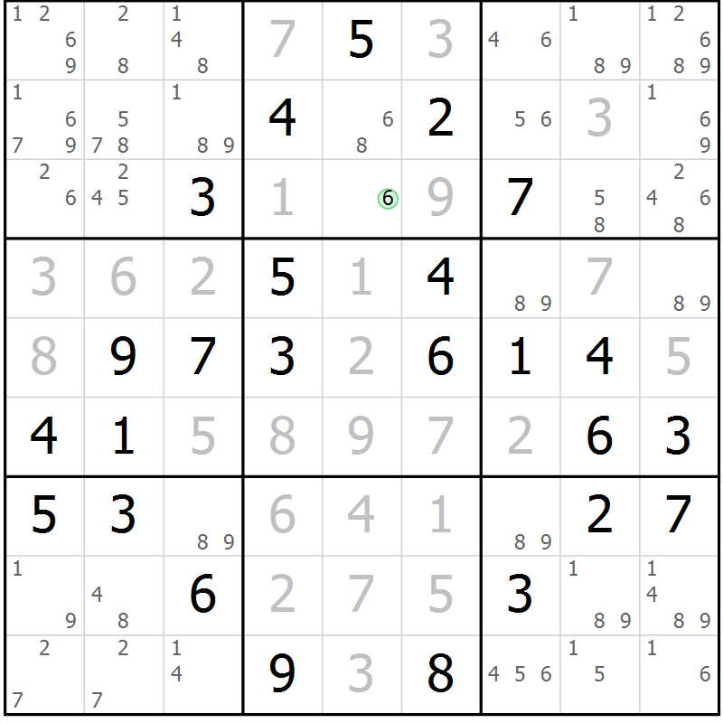 Position des candidats pour la solution de la Gr 48 page 51 du magazine de sudoku Virtuose n° 105