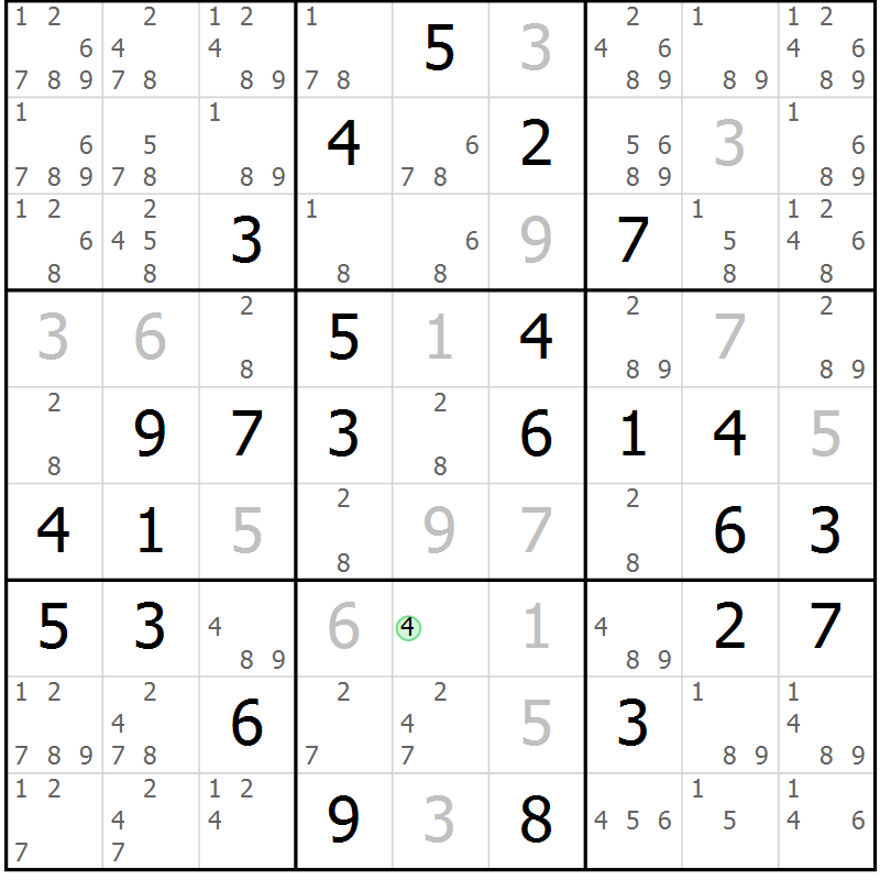 Position des candidats pour la solution de la Gr 48 page 51 du magazine de sudoku Virtuose n° 105