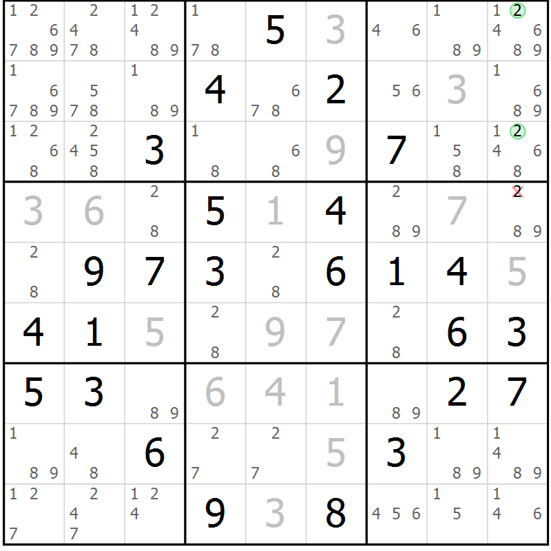 Position des candidats pour la solution de la Gr 48 page 51 du magazine de sudoku Virtuose n° 105