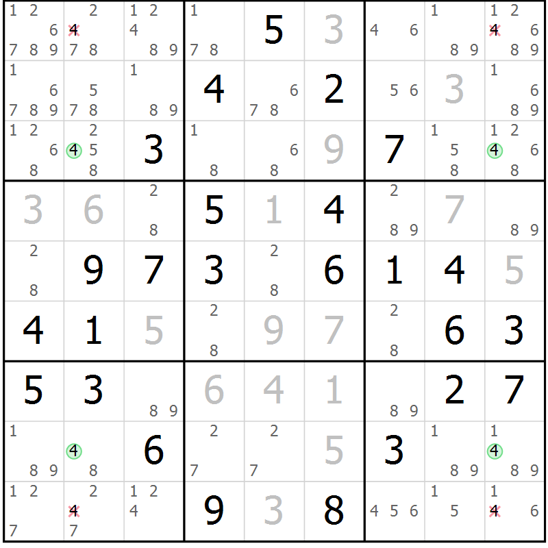 Position des candidats pour la solution de la Gr 48 page 51 du magazine de sudoku Virtuose n° 105