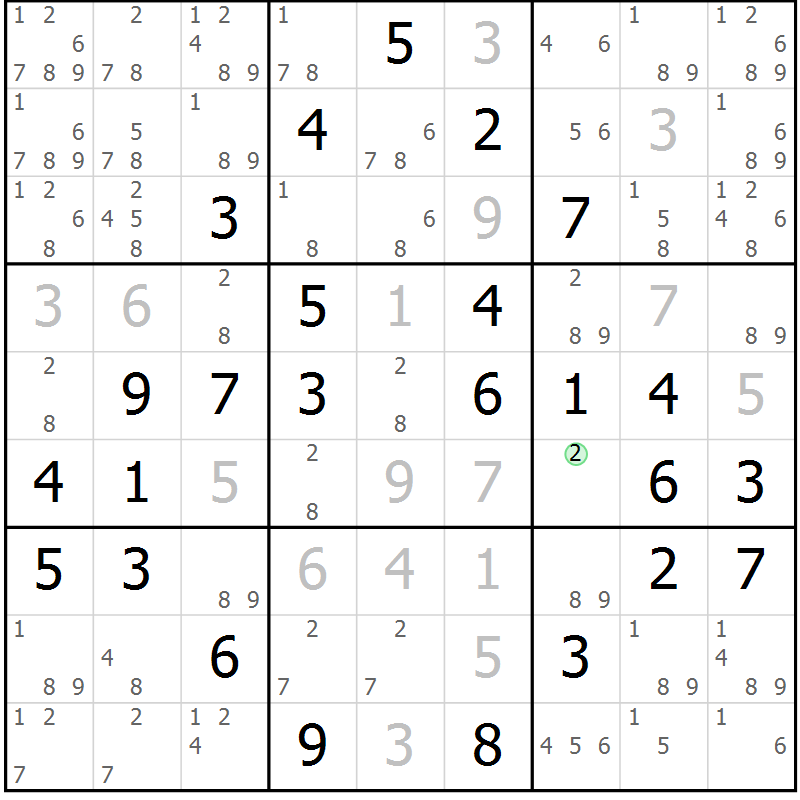 Position des candidats pour la solution de la Gr 48 page 51 du magazine de sudoku Virtuose n° 105