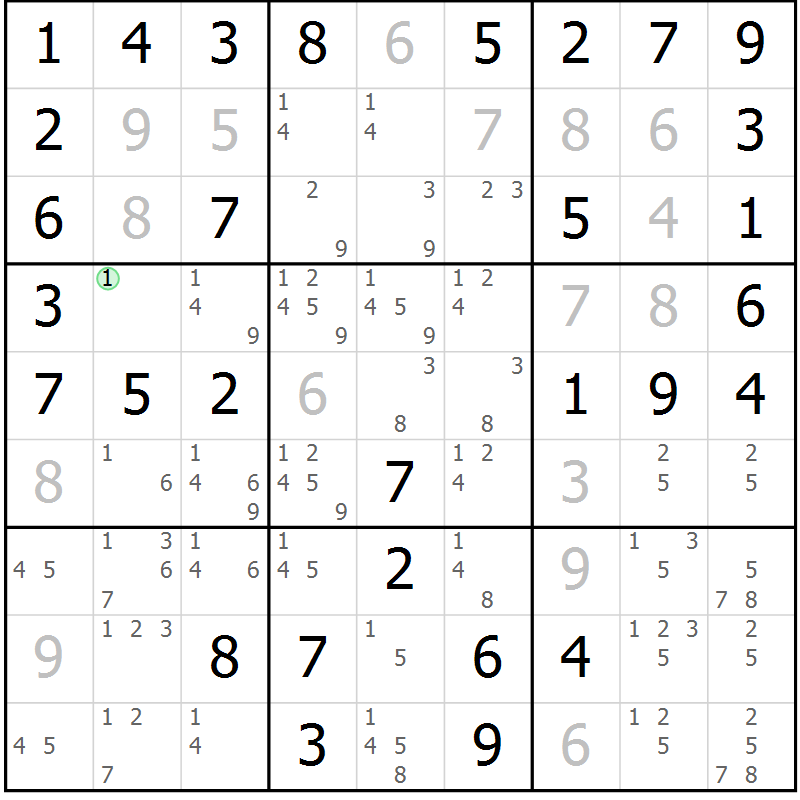 Position des candidats pour la solution de la Gr 49 page 52 du magazine de sudoku Virtuose n° 105