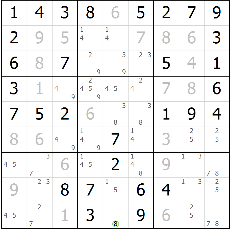 Position des candidats pour la solution de la Gr 49 page 52 du magazine de sudoku Virtuose n° 105