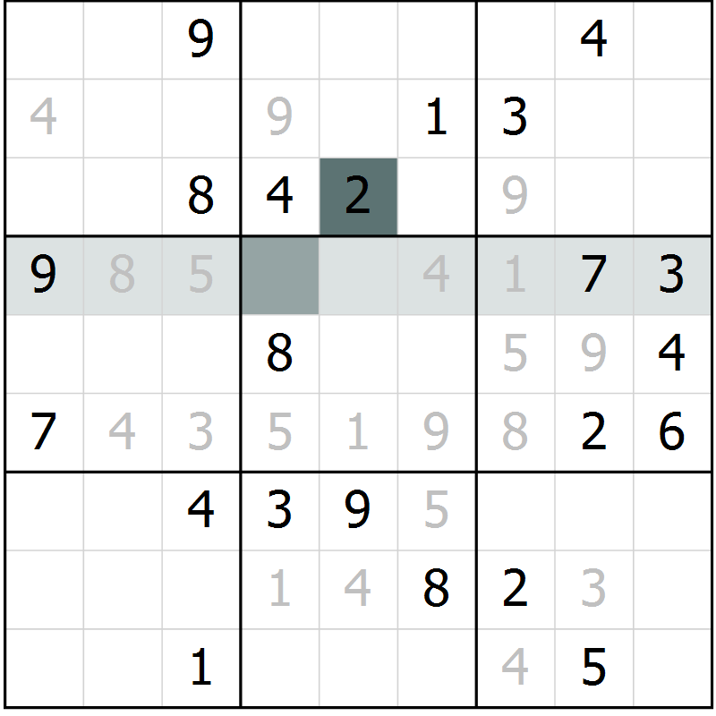 Position des candidats pour la solution de la Gr 5 page 8 du magazine de sudoku Virtuose n° 105