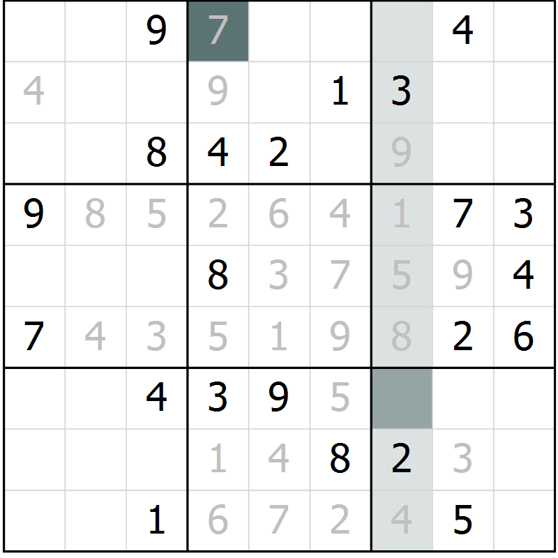 Position des candidats pour la solution de la Gr 5 page 8 du magazine de sudoku Virtuose n° 105