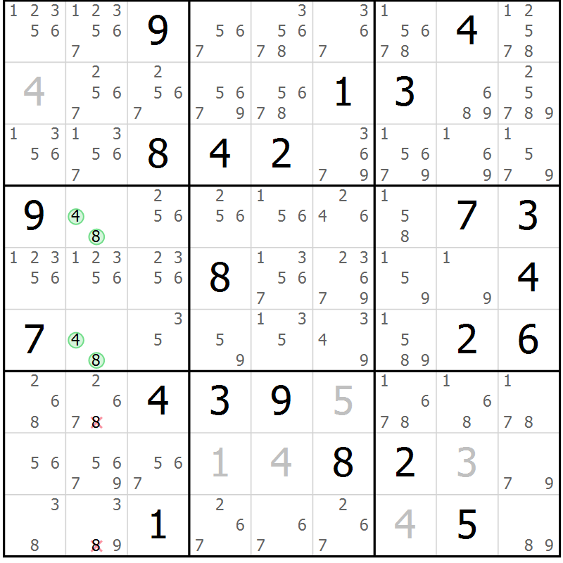 Position des candidats pour la solution de la Gr 5 page 8 du magazine de sudoku Virtuose n° 105