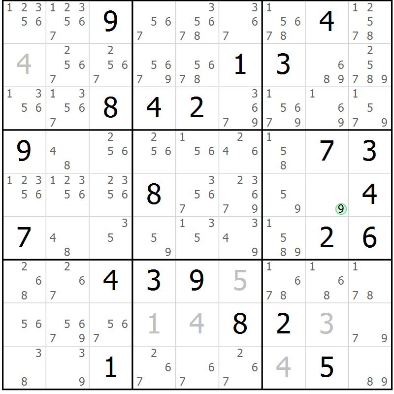 Position des candidats pour la solution de la Gr 5 page 8 du magazine de sudoku Virtuose n° 105