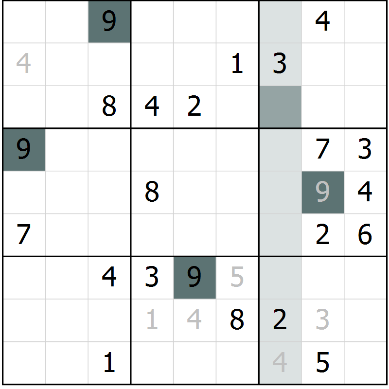 Position des candidats pour la solution de la Gr 5 page 8 du magazine de sudoku Virtuose n° 105