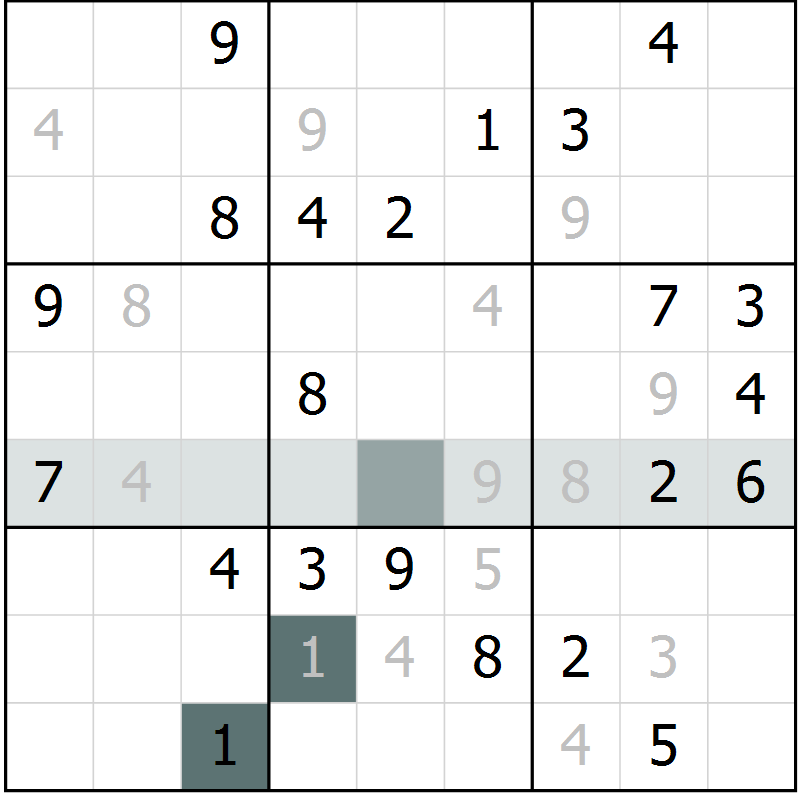 Position des candidats pour la solution de la Gr 5 page 8 du magazine de sudoku Virtuose n° 105
