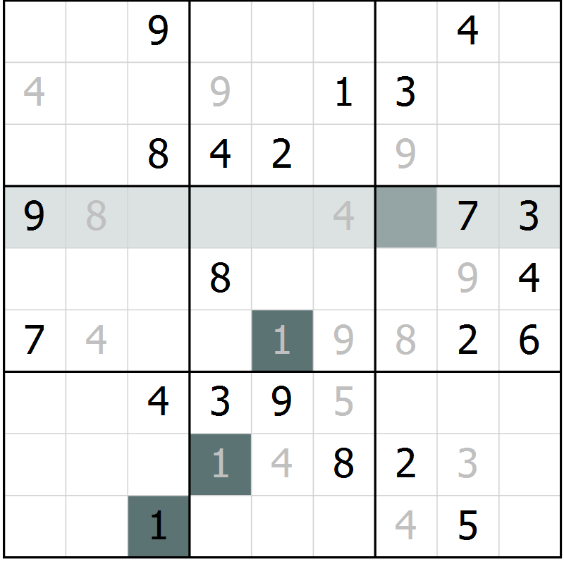 Position des candidats pour la solution de la Gr 5 page 8 du magazine de sudoku Virtuose n° 105