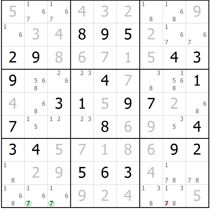 Position des candidats pour la solution de la Gr 50 page 53 du magazine de sudoku Virtuose n° 105