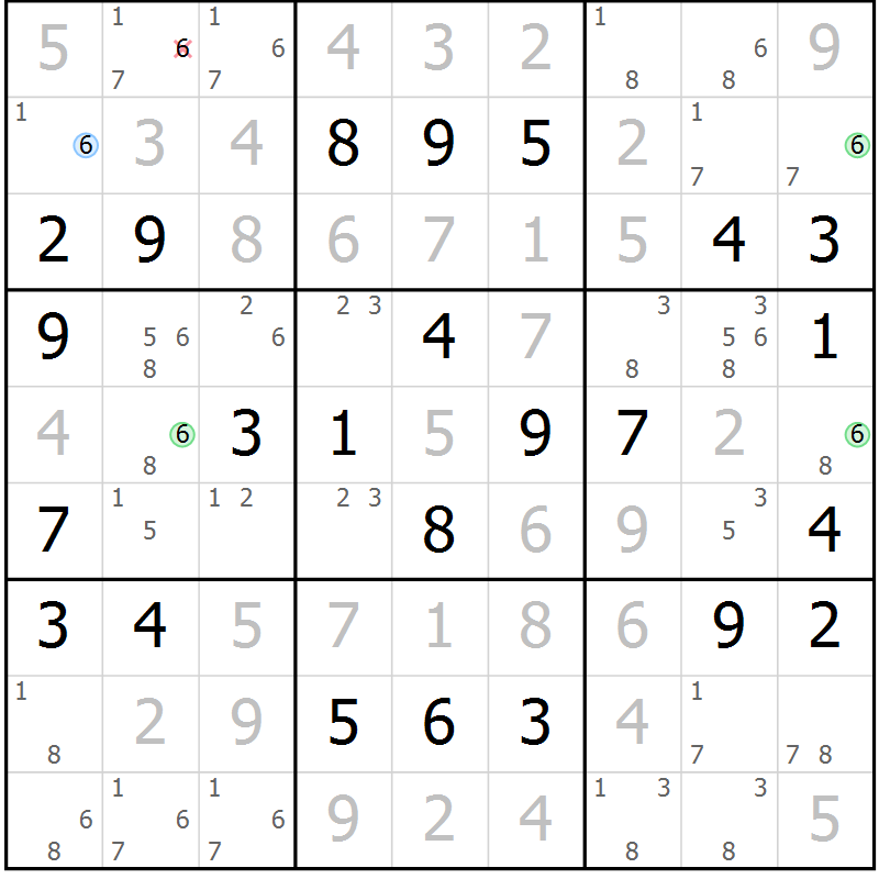 Position des candidats pour la solution de la Gr 50 page 53 du magazine de sudoku Virtuose n° 105