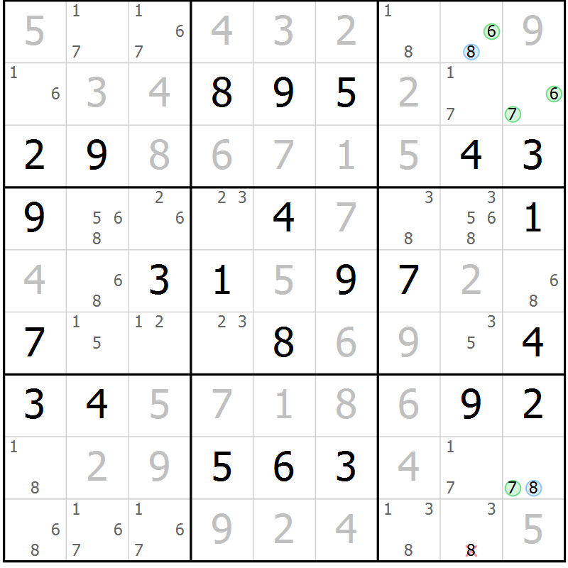 Position des candidats pour la solution de la Gr 50 page 53 du magazine de sudoku Virtuose n° 105