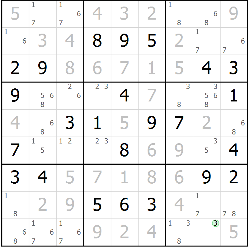 Position des candidats pour la solution de la Gr 50 page 53 du magazine de sudoku Virtuose n° 105