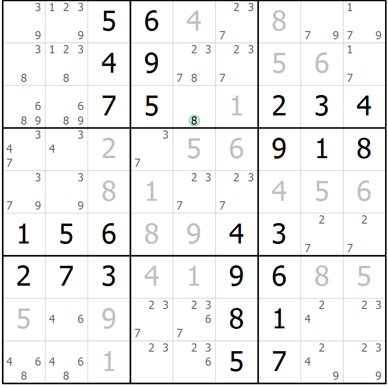Position des candidats pour la solution de la Gr 51 page 54 du magazine de sudoku Virtuose n° 105