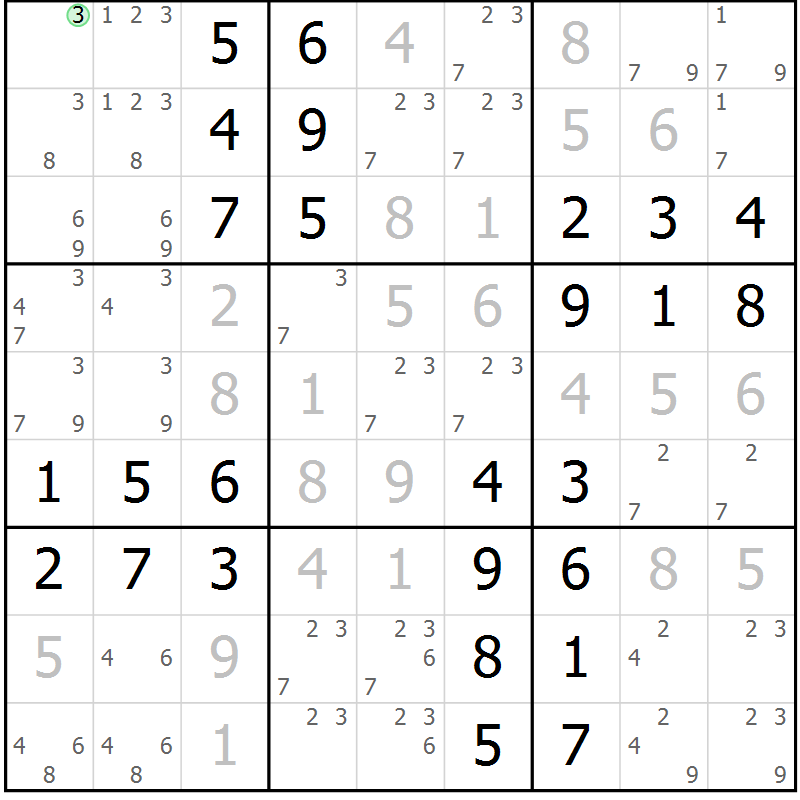 Position des candidats pour la solution de la Gr 51 page 54 du magazine de sudoku Virtuose n° 105