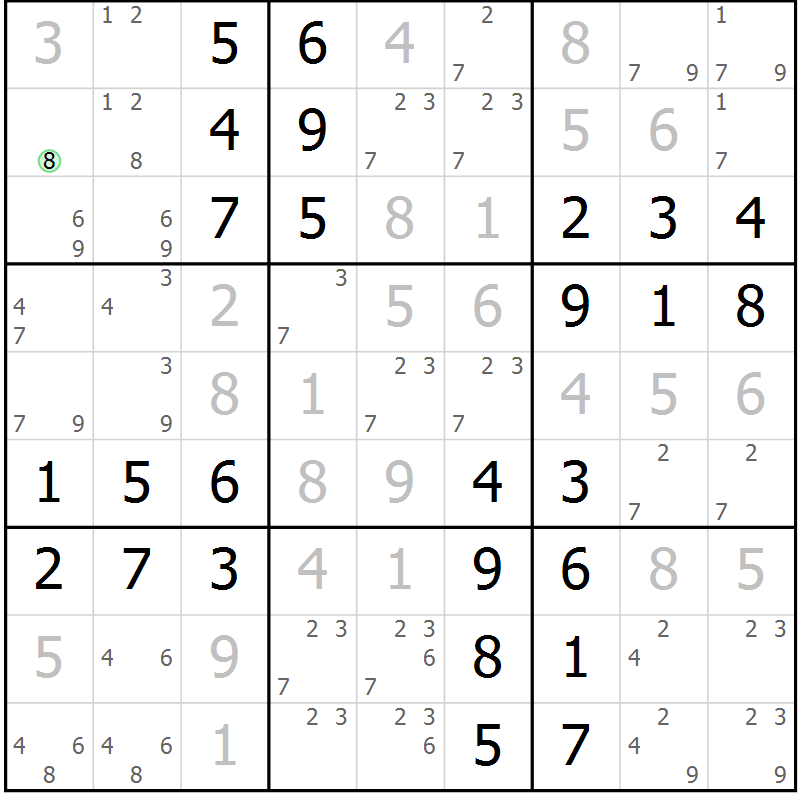 Position des candidats pour la solution de la Gr 51 page 54 du magazine de sudoku Virtuose n° 105