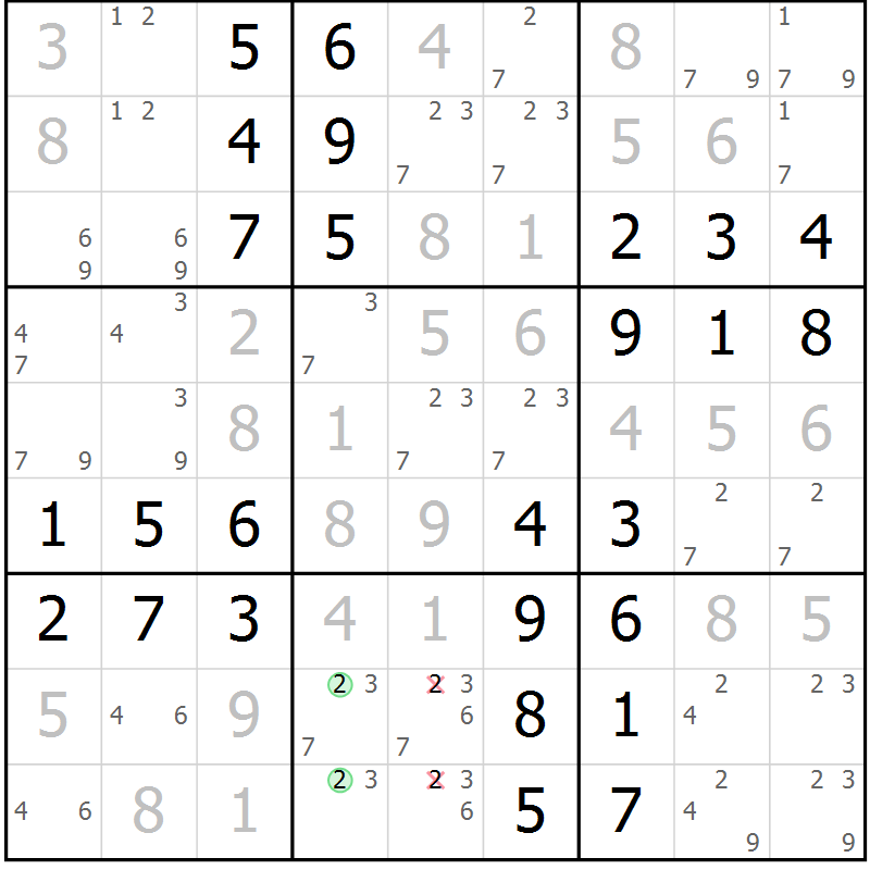 Position des candidats pour la solution de la Gr 51 page 54 du magazine de sudoku Virtuose n° 105