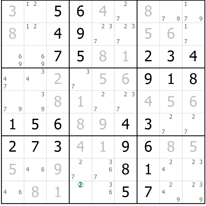 Position des candidats pour la solution de la Gr 51 page 54 du magazine de sudoku Virtuose n° 105
